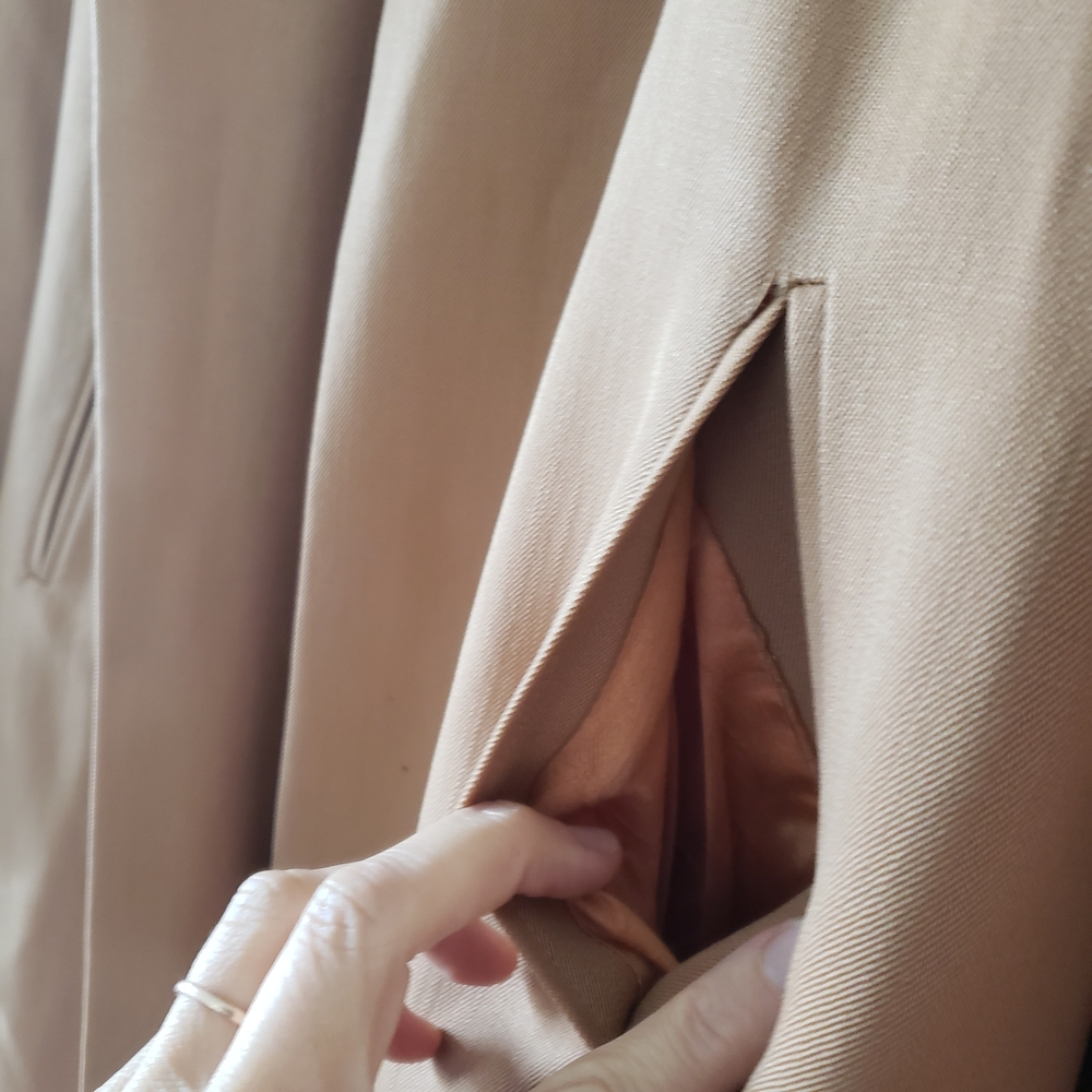 1940s 1950s Vintage Wool Camel Tan Longsleeve Car Swing Coat Lucite Button #28 - Picture 6 of 16